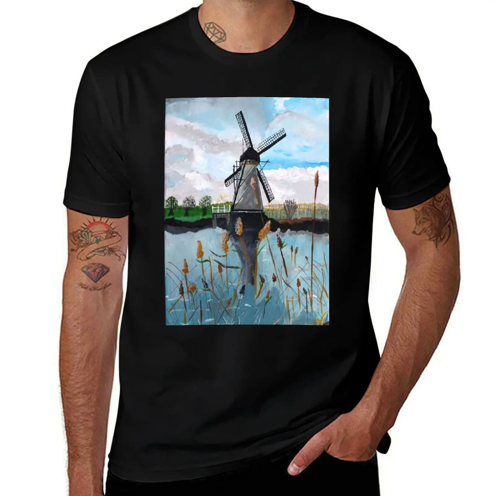 Windmill - Original artwork by Dody Denman T-Shirt Summer Print Short Sleeve Tee T-Shirt