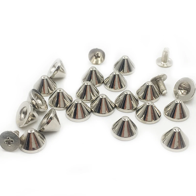 100pcs 9x6mm Flat Cone Zinc Alloy Spike Screw Back Studs Punk Spike Leathercraft Rivet DIY For Pet Collars Bracelet Shoes Making