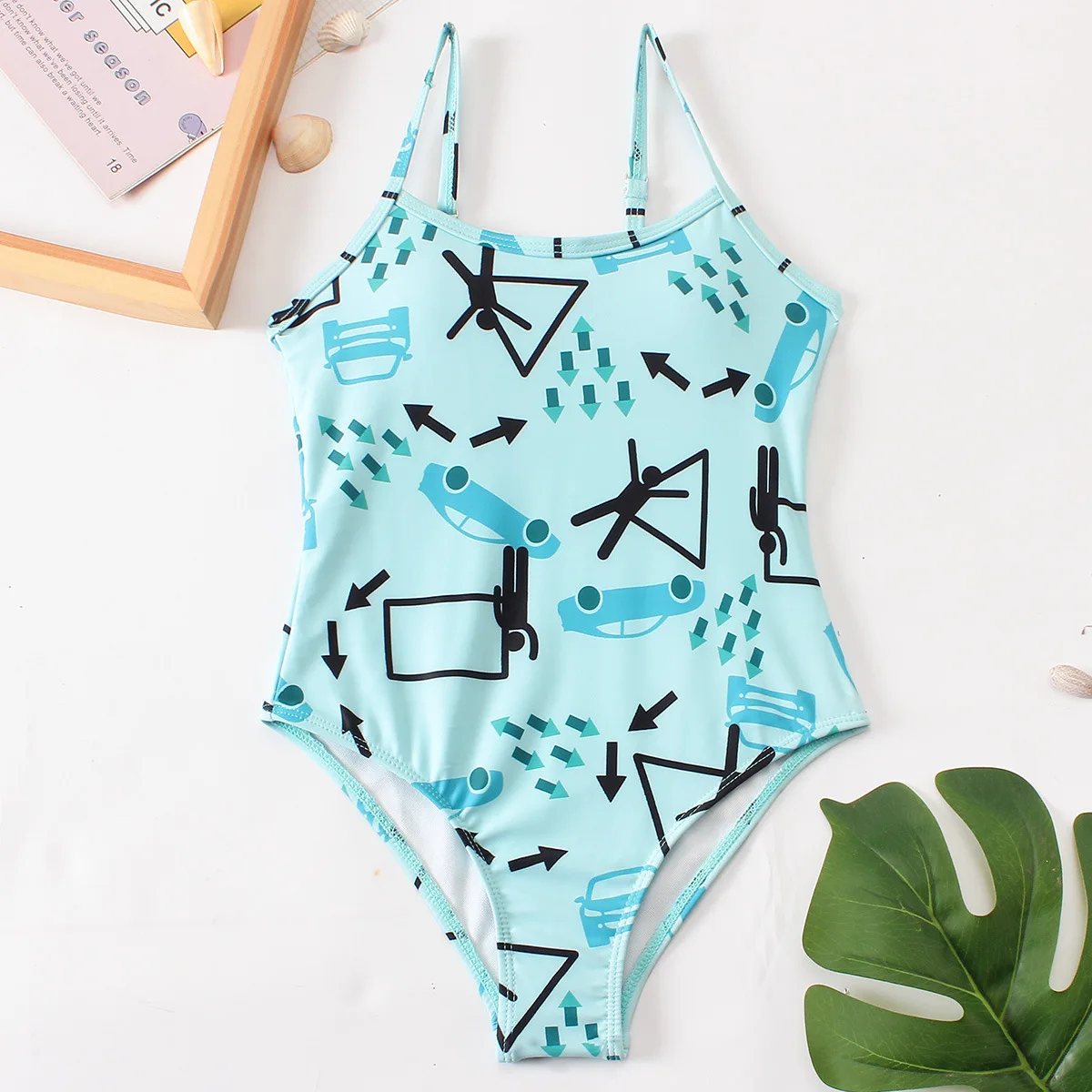 

Girls One Piece Swimsuit 7-12 Year Kids Swim Suit Teenage Children's Swimwear 2025 Blue Print Bathing Suits Beach Wear Bodysuit
