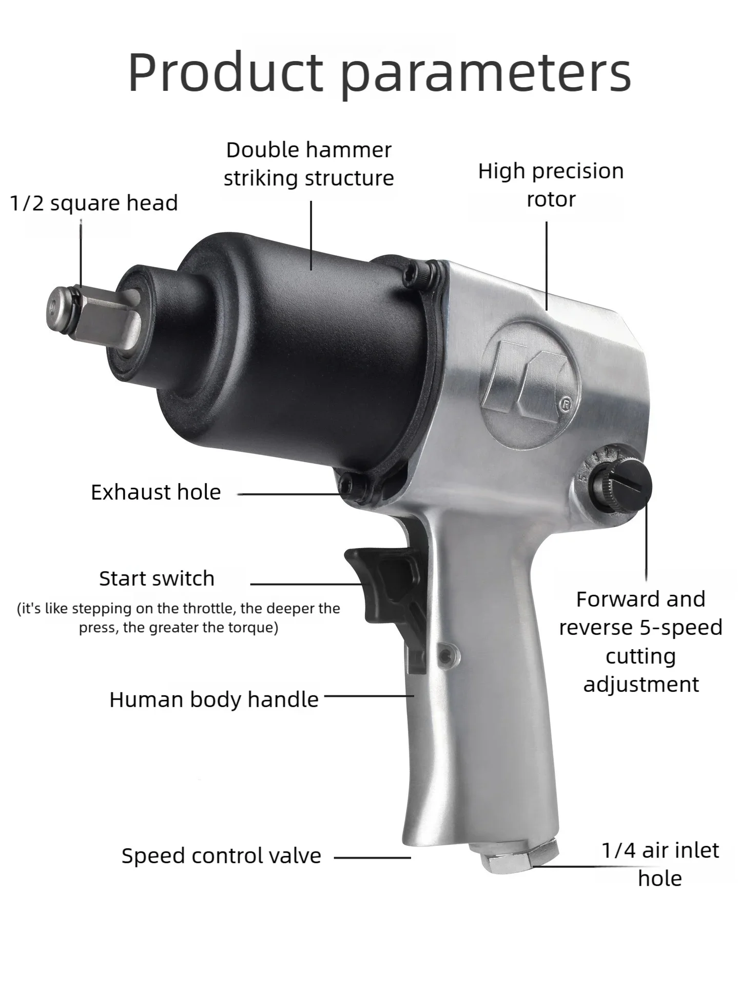 2026 1/2” Square Pneumatic Wrench 750N.m High Torque Impact Pneumatic Wrench Tire Removal Tool Nut Sleeves Pneumatic Power Tools