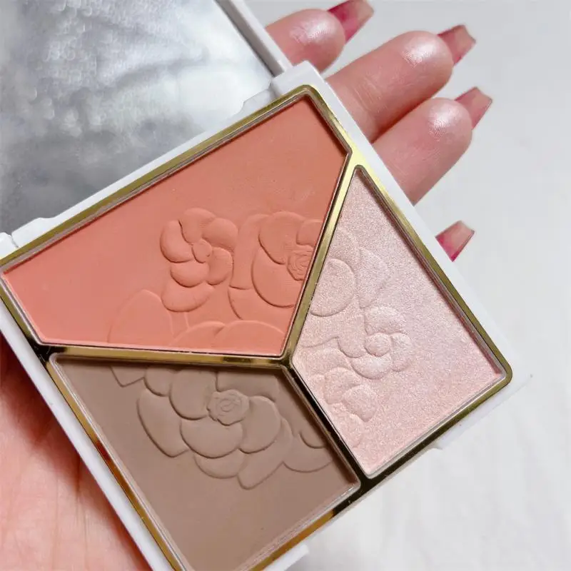 Blush Highlighter Natural Cheek Tint Blush Pearly Glitter Highlight Face Makeup 3 In 1 Makeup Palette Face Contour Shadow