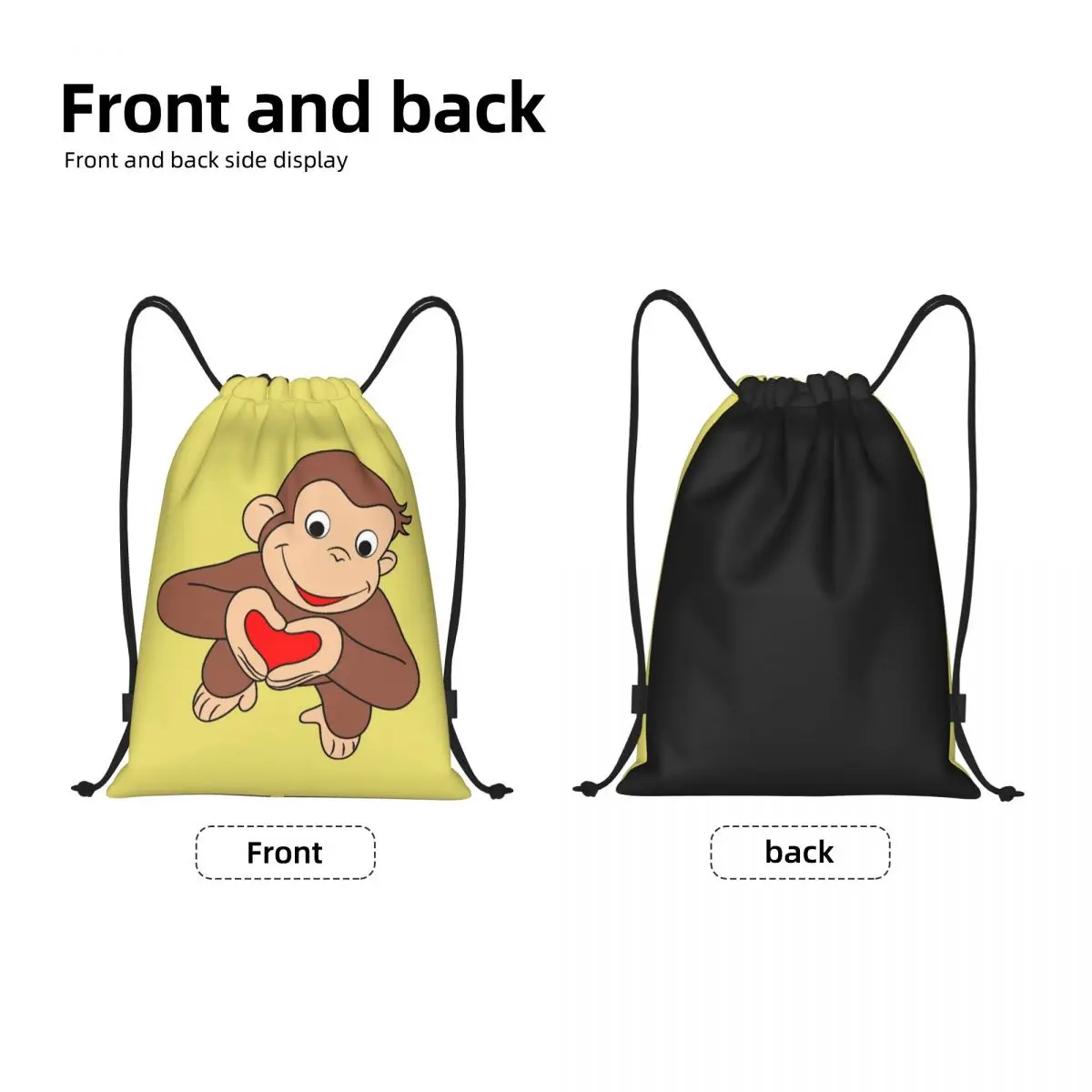 Custom Curious George Cartoon Is All Heart Drawstring Bag Men Women Lightweight Sports Gym Storage Backpack