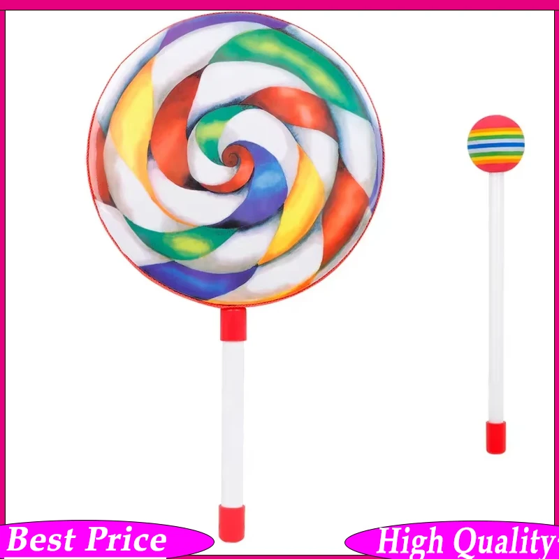 8 Inch Lollipop Handheld Drumming Baby Enlightenment Education  Tambourine with Stick Orff Instrument Children's Toy Drum