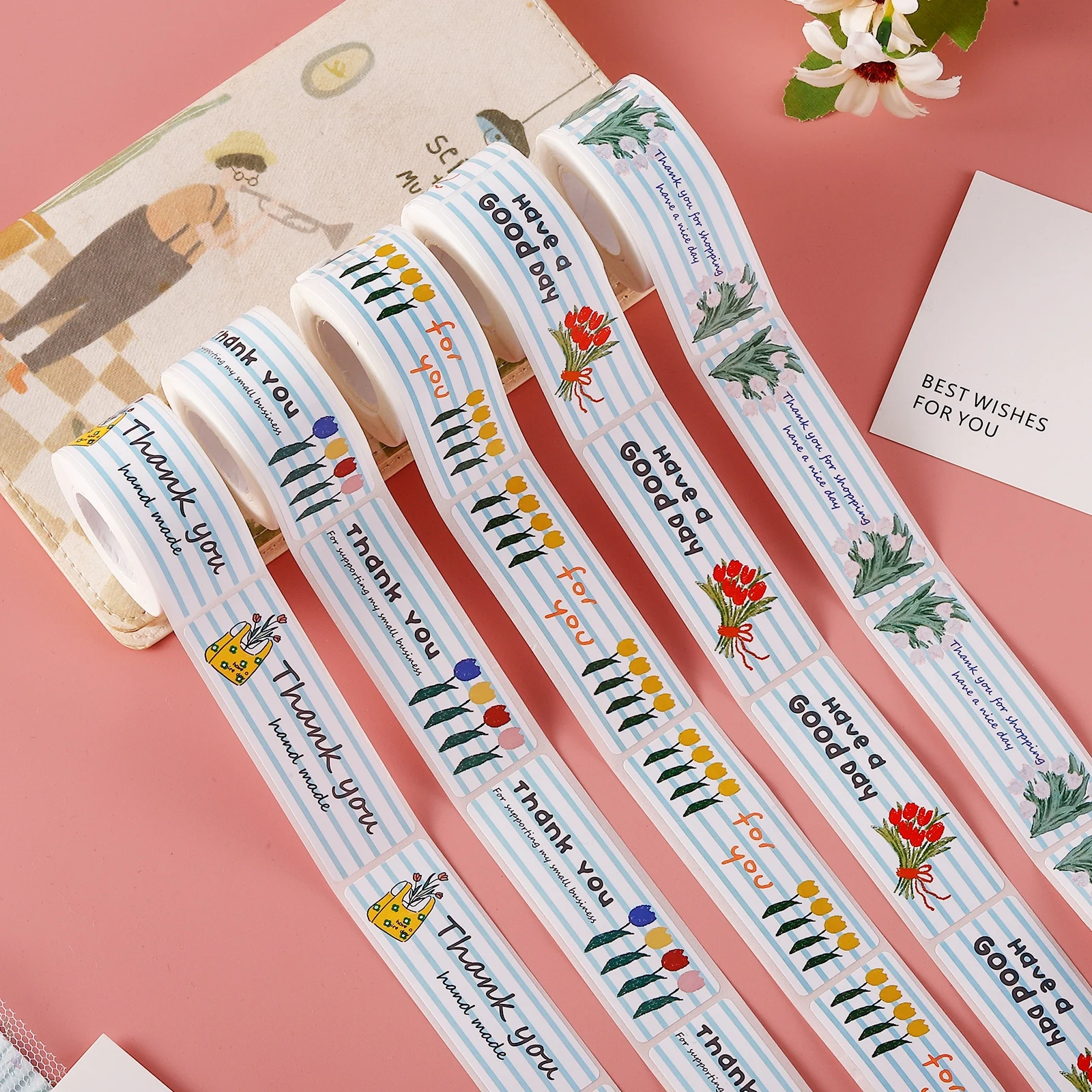 Rectangle Plant Flower Sticker Thankyou Sealing Paste Small Business Packaging Express Envelope Gift Sealing 120pcs/Roll