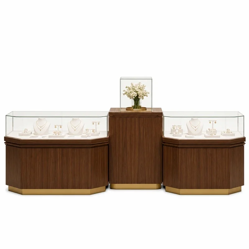 custom.Customized Oak Wood Jewelry Display Cabinet LED Lighting Glass Showcase Eco Friendly Durable Recyclable Furniture Retail