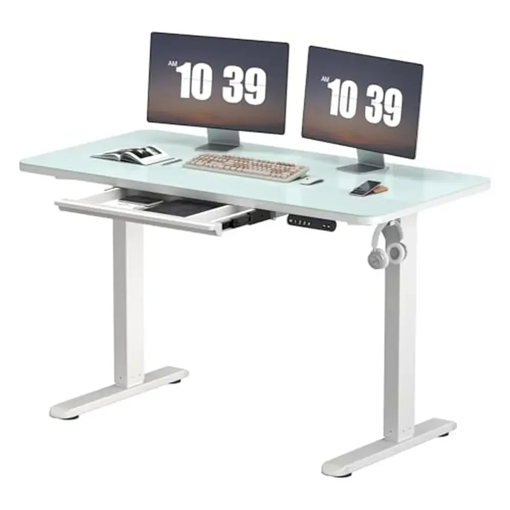 48x24 Inch Electric Glass Standing Desk with Memory Presets Drawer Adjustable Stand Up Desk Quiet Operation Durable Construction