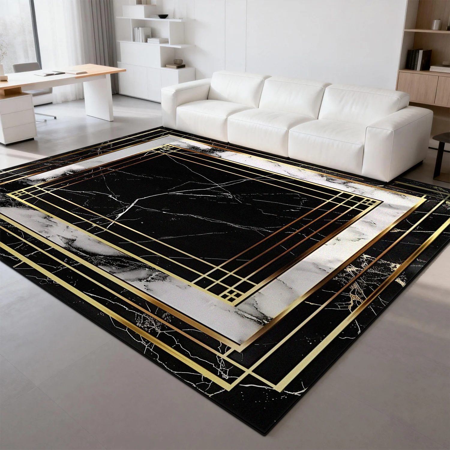 

Ковер из черного золота, имитирующий мрамор, для гостиной, спальни, прихожей, моющийся, мягкий, нескользящий, пушистый, большой напольный коврик