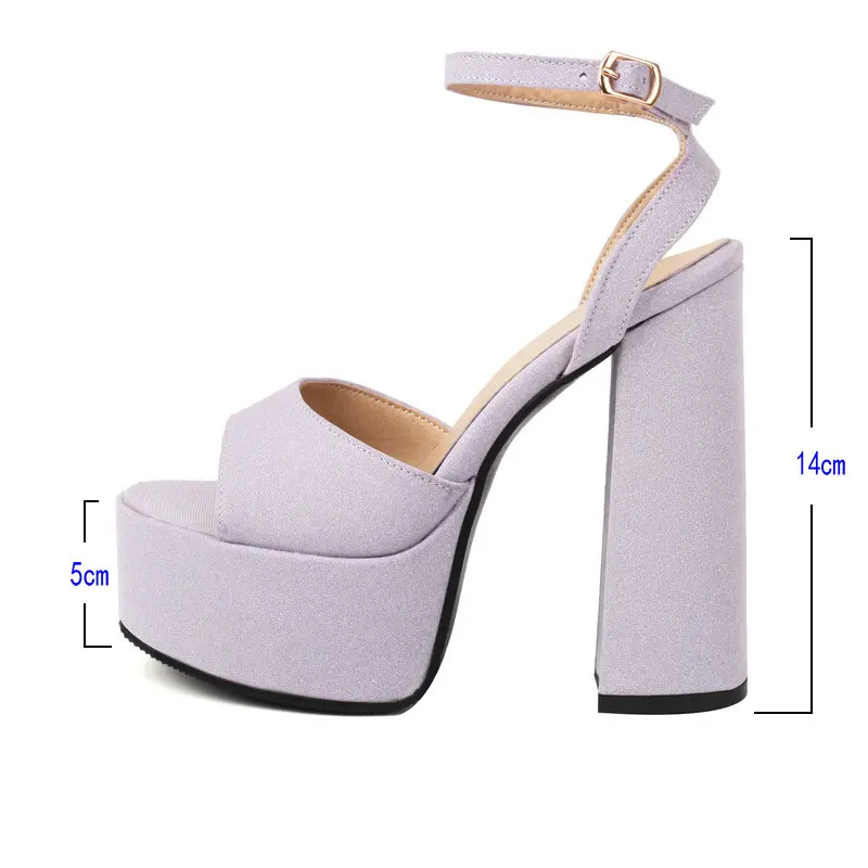 2023 Summer Women High Heel Shoes Platform Square High Heel Ladies Sandals PU Leather Open Toe Buckle Party Women\'s Shoes