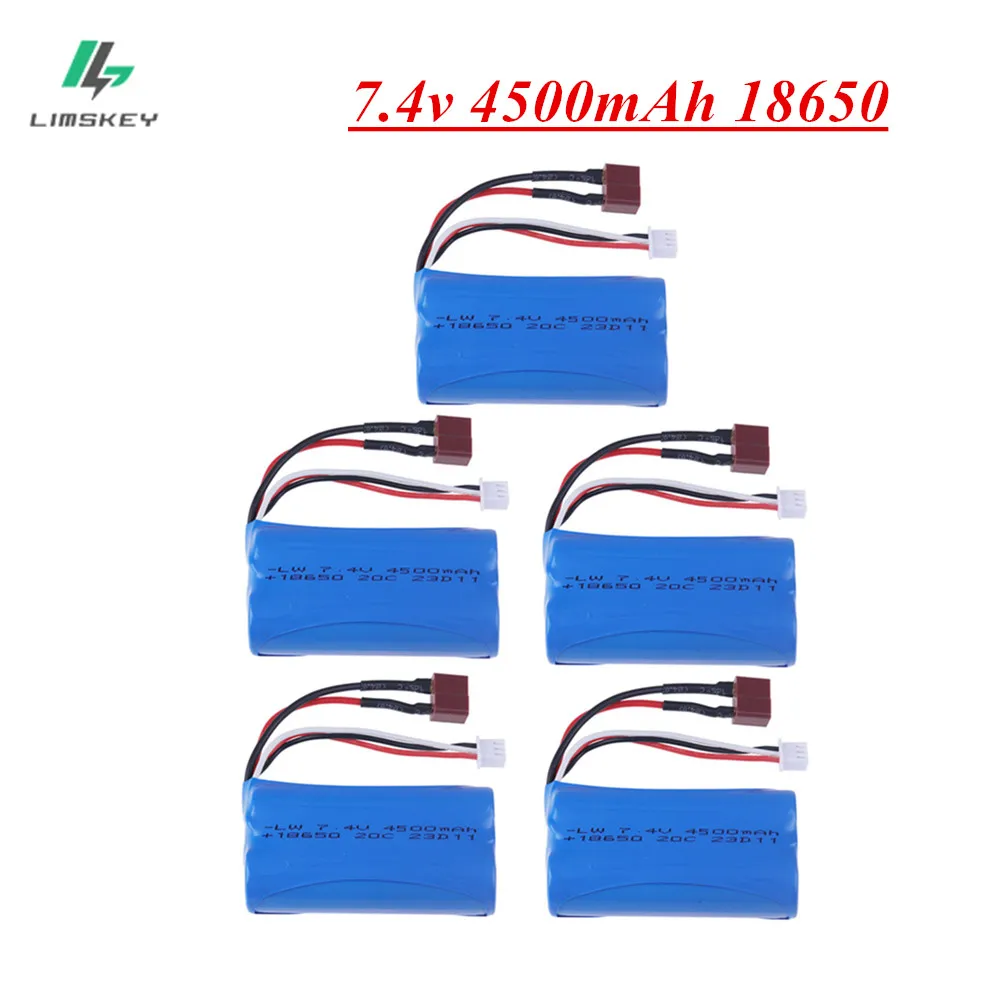 Литий-Полимерный Аккумулятор 7,4 В 4500 мАч 18650 с T-образной вилкой для XINLEHONG 9125, запасные части для игрушечных автомобилей с дистанционным управлением 9125 Q901 XLH, запасные части