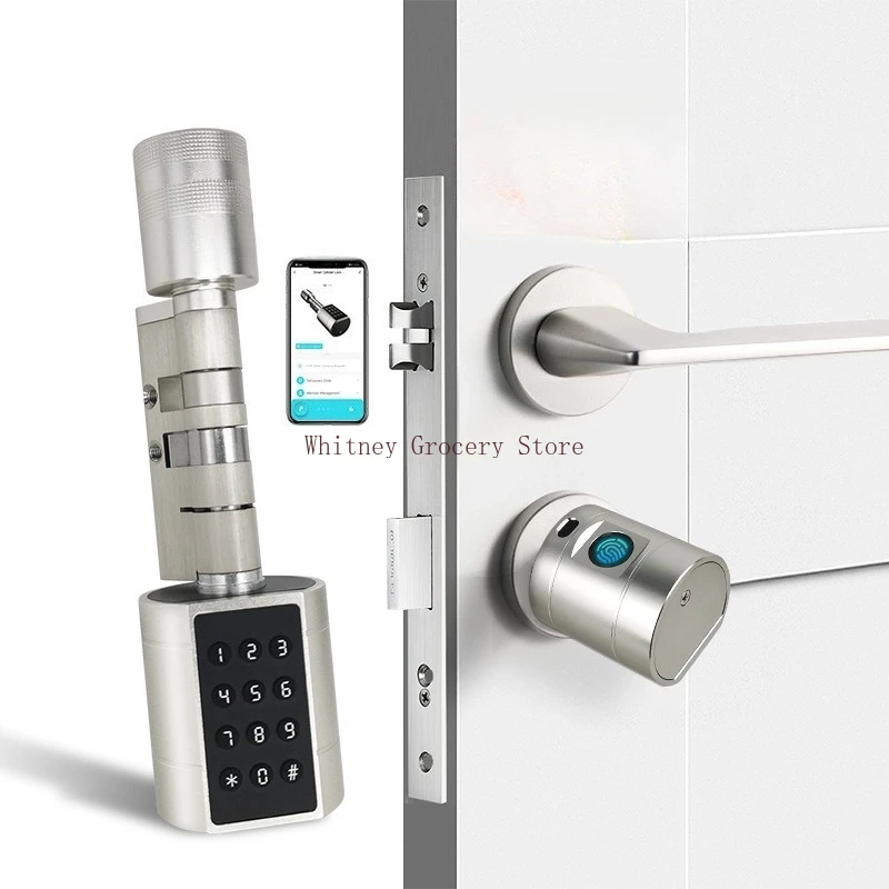 Fingerprint Cylinder Electronic Smart Door Lock Digital Keypad Code Key Card Remote Control Adjustable Home Apartment
