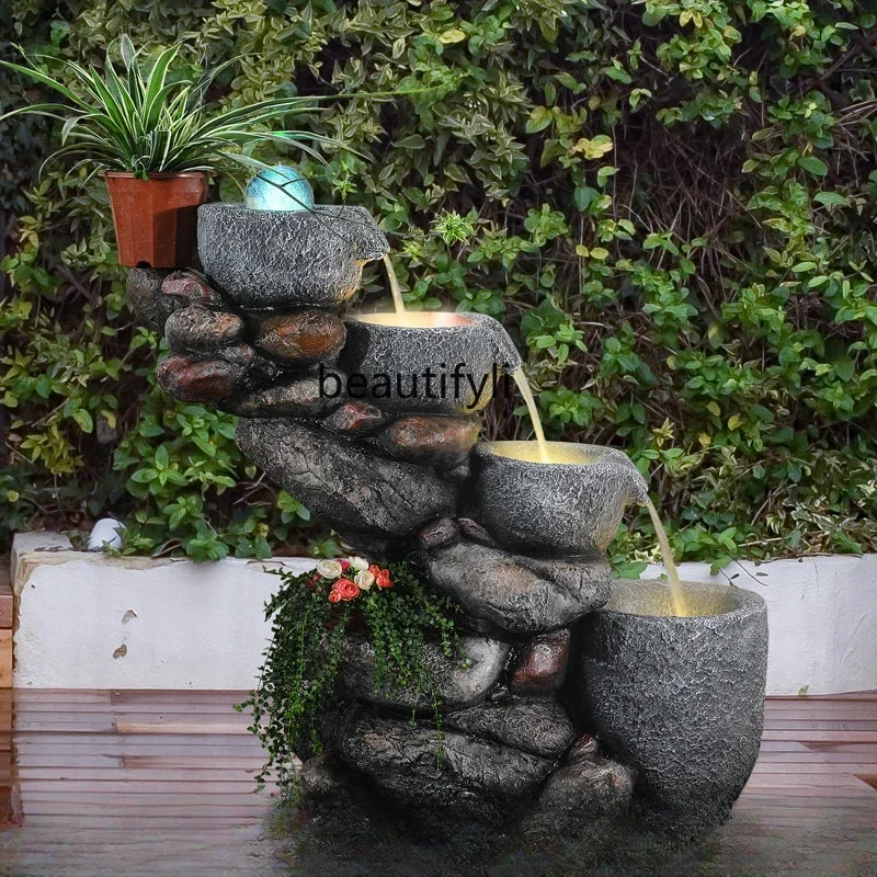 Large Pastoral Fountain Waterscape Rockery Fish Pond Decoration Balcony Garden Courtyard Stone Decoration