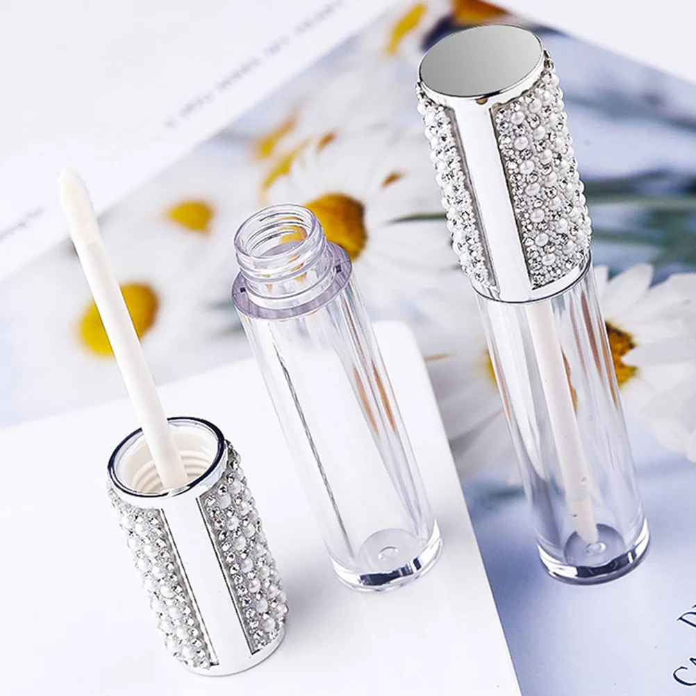 Tubos de brillo de labios recargables, contenedores DIY, botellas redondas compactas para color de labios, ligeras y fáciles de llevar para mujeres y niñas, 5 uds.