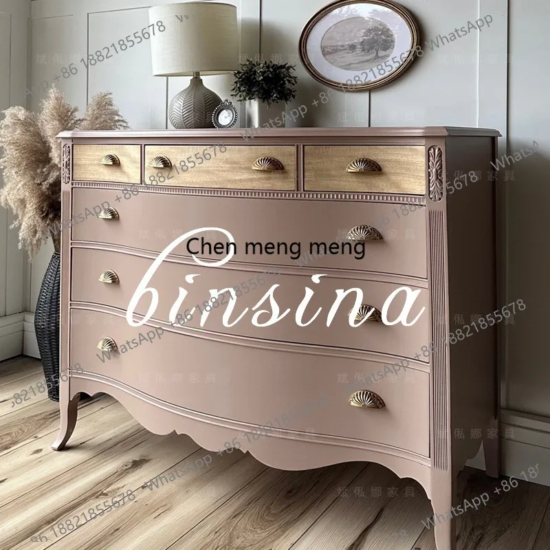 

French retro solid wood chest antique bedroom drawer cabinet French antique decorative cabinet