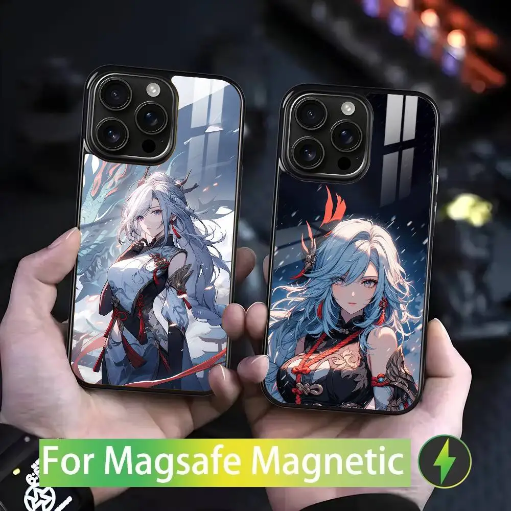 

S-Shenhes G-Genshin для iPhone 17, 16, 15, 14, 13, 12, 11, Pro, Max, Plus, Mini, SE4, E с магнитной беспроводной зарядкой Magsafe