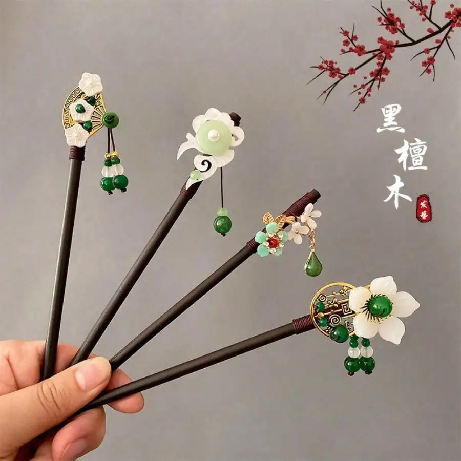 

1PC New Chinese Vintage Wooden Hairpin Tassel Hanfu Hair Stick Oriental Traditional Women Daily Wedding Party Gift