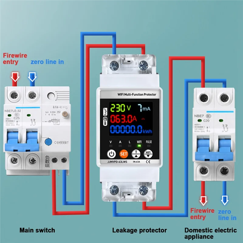 B86B-Tuya Wifi Smart Energy Meter Multifunctionele automatische hersluitbeschermer Stroomonderbreker Spanningsstroom Lekbescherming