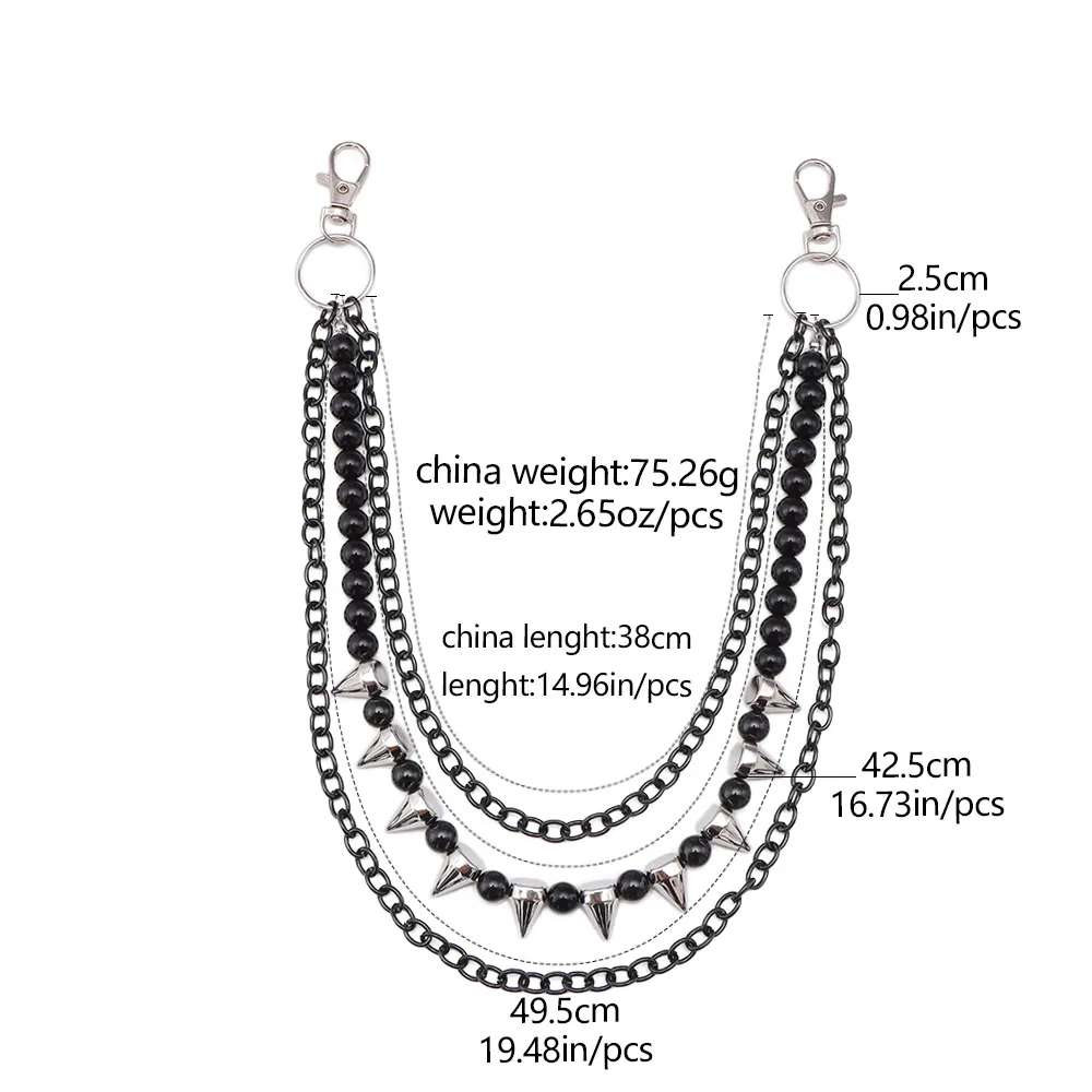 Cool Hip Hop Punk Style Fashion Personality Rivet Trouser Chain Multi-Layer Beaded Accessory All-Match Fashion Jewelry