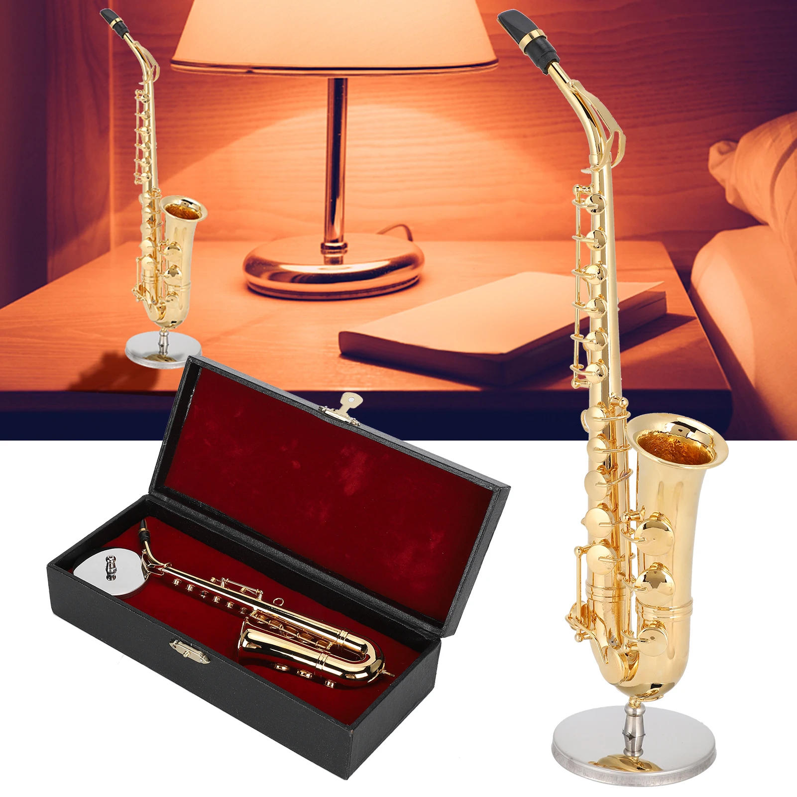 19cm Saxophone Ornaments with Storage Box Miniature Decoration Mini Musical Instrument Model Gift Craft
