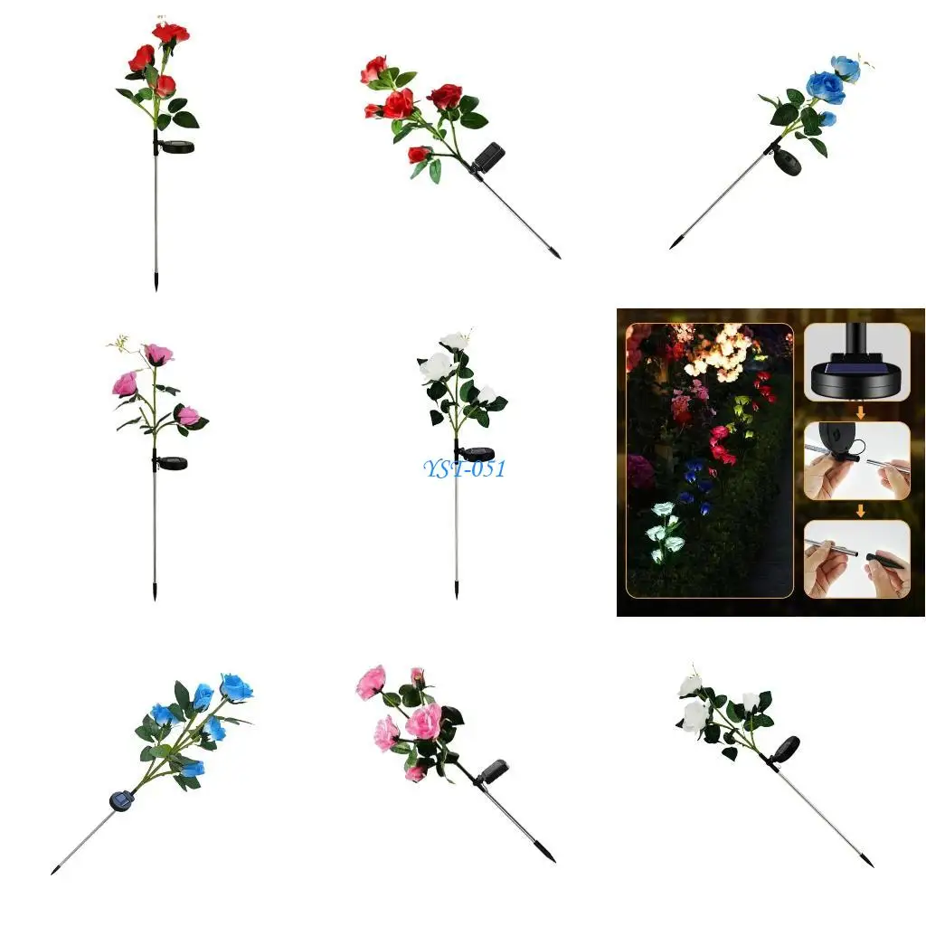 

E15A Unique Outdoor Lamp Waterproof IP65 Lawn Lamp Rose Shaped Solar Lamp Plastic Light Yard Light for Courtyard Decorations