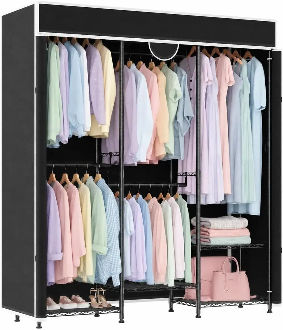 Garvee Heavy Duty Hanging Shelf Portable Closet for Hanging Clothes 1100LBS Wardrobe Garment Storage Organizers Adjustable Shelves/Rods, Side Hooks for Bedroom Dorm