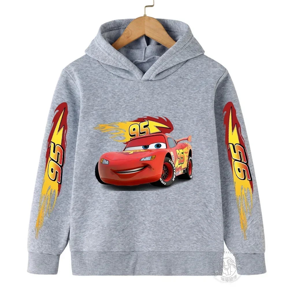 Disney Car Lightning McQueen Cartoon Children Hoodie Autumn Cute Anime Printed Kid Boy Girl Clothing Fashion Pullover Sweatshirt