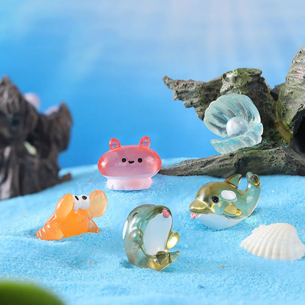 

18pcs Ocean Animal Statue Mini Sea Animals Decorations Resin Material Cartoon Appearance Desk Car Dashboard Ornament