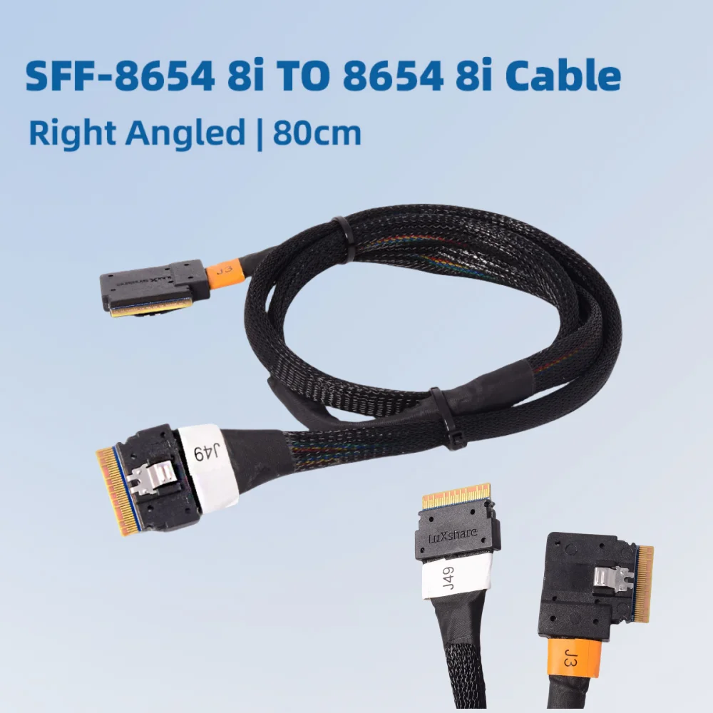 

2025 NEW 90Degree Right Angled Slimlin SAS 4.0 SFF-8654 8i To SFF-8654 8i Server Data Cable SlimSAS NVMe PCIe 4.0 Array Card 24G