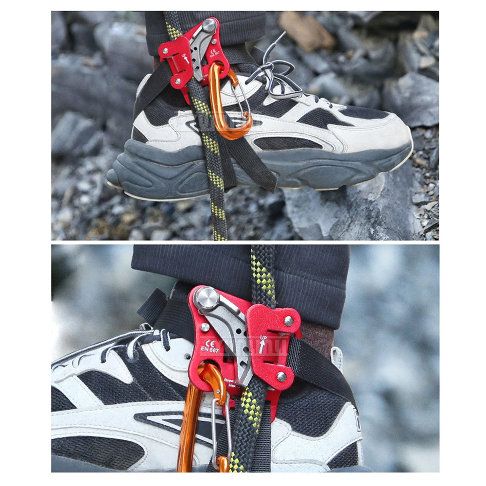 Ascender de pé para escalada, dispositivo ascendente de corda de pé esquerdo e direito para escalada e trabalho de arborista, equipamento de escalada de corda