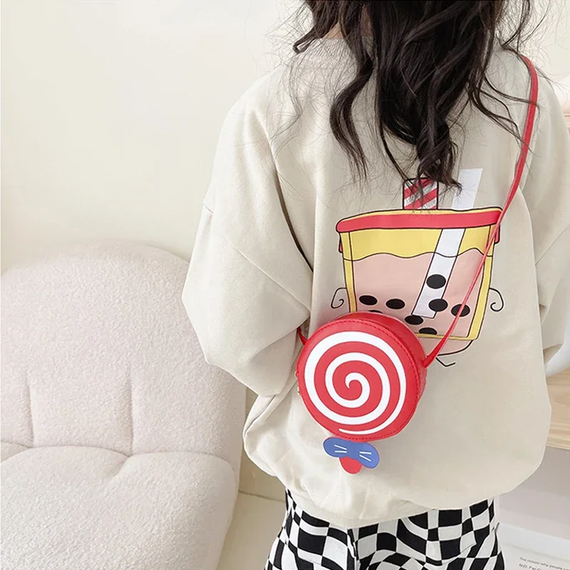 Cute Children Small Round Bag Fashion Lollipop Pattern Women\'s Shoulder Bag Boy Girl PU Leather Crossbody Bag Kids Coin Purse