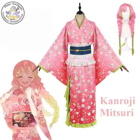 Kanroji Mitsuri Cosplay Anime Popular Costume For Women Pink Kimono Dress Outfits Halloween Carnival Party Disguise Suits