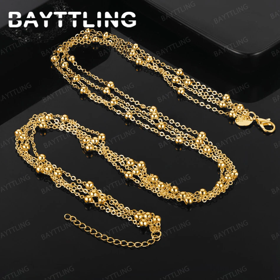 

925 Sterling Silver 18K Gold Exquisite Round Bead Necklace Women's Fashion Party Jewelry Wedding Accessories