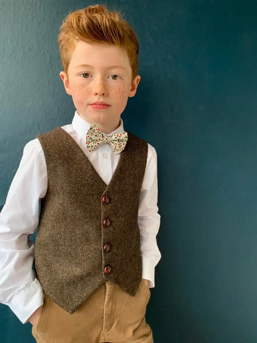 Gilet en tweed à chevrons pour garçons, col en V, simple boutonnage, gilet imbibé pour mariage, robe formelle pour enfants, gilet décontracté pour enfants