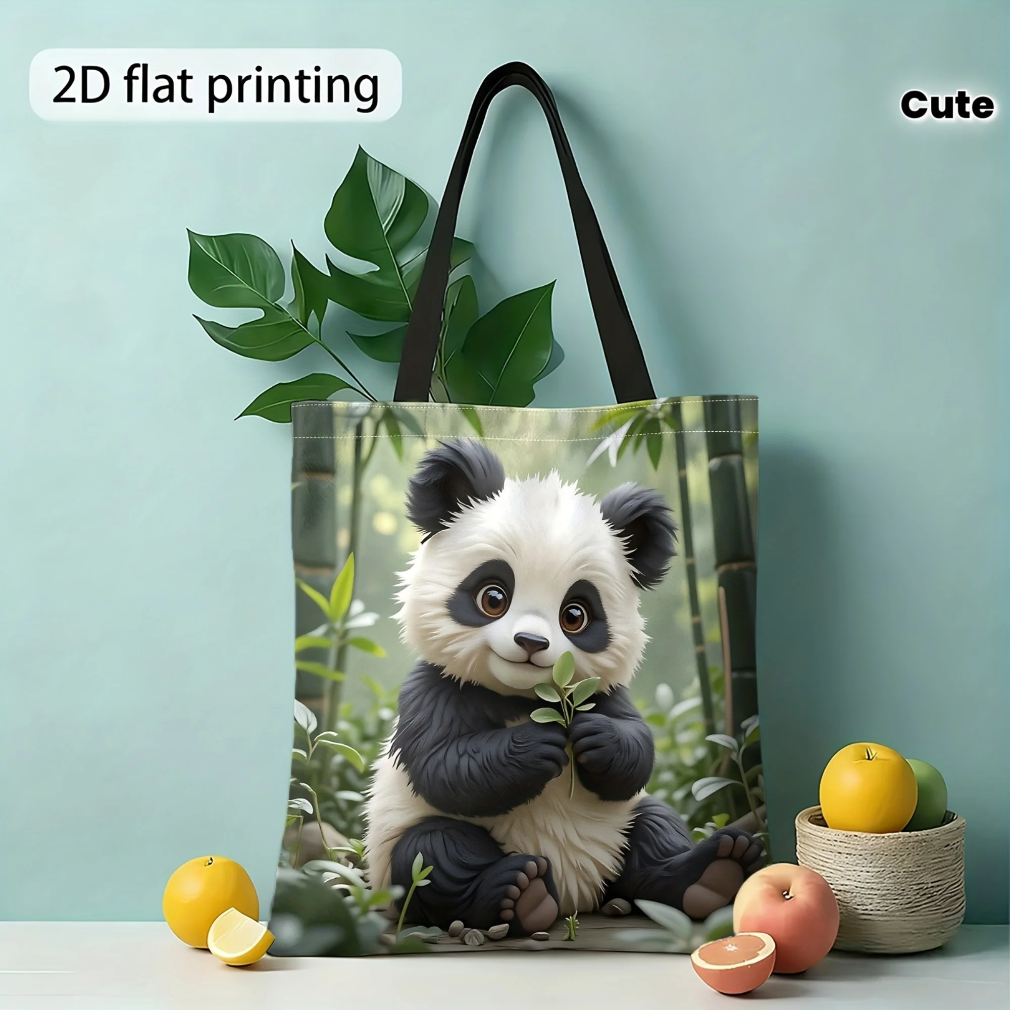 Christmas Gift 2D Cute Panda, Bamboo Forest Print Handbag Reusable Shopping Bag, Women'S Shoulder Bag And Tote Bag