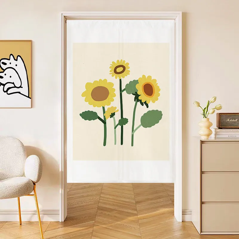 VIKAMA Yellow Flower Vase Noren Door Curtain Minimalist Floral Hanging Curtain Bedroom Entryway Partition Home Decor