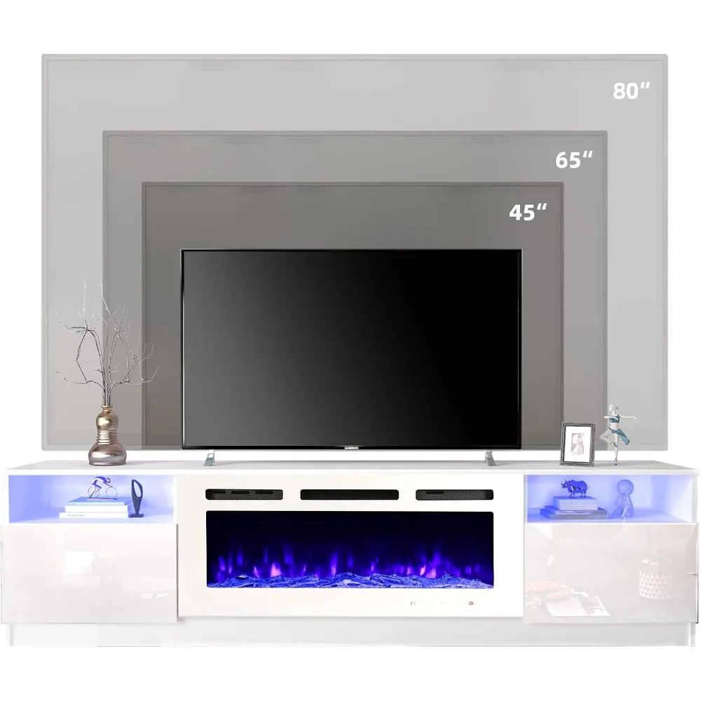 Meuble TV avec cheminée électrique 40 en effet, centre de divertissement avec 16 lumières LED pour documents et cheminée à 12 flammes