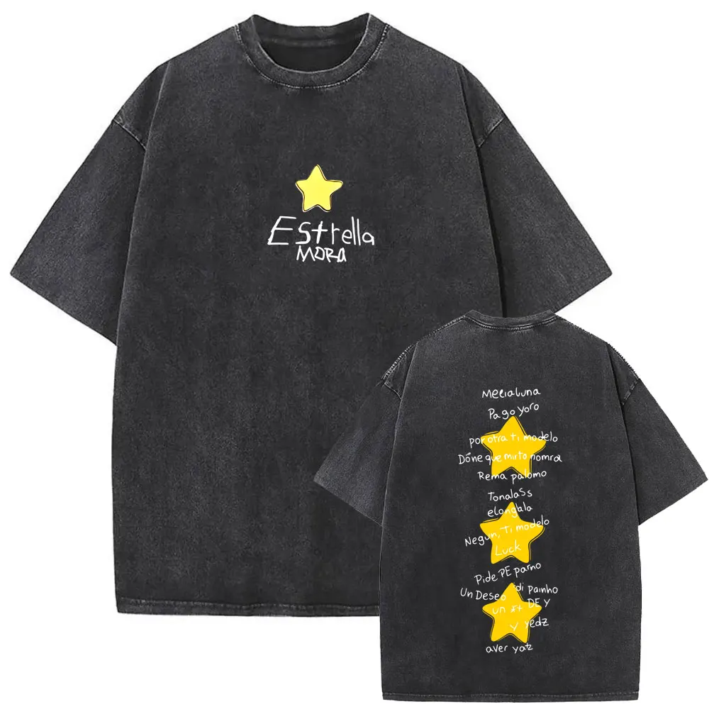 

Washed Vintage Rapper Mora Estrella Star Merch 2025 T Shirt Men Women Hip Hop Fashion Pop Music T-shirt Men's Oversized T Shirts