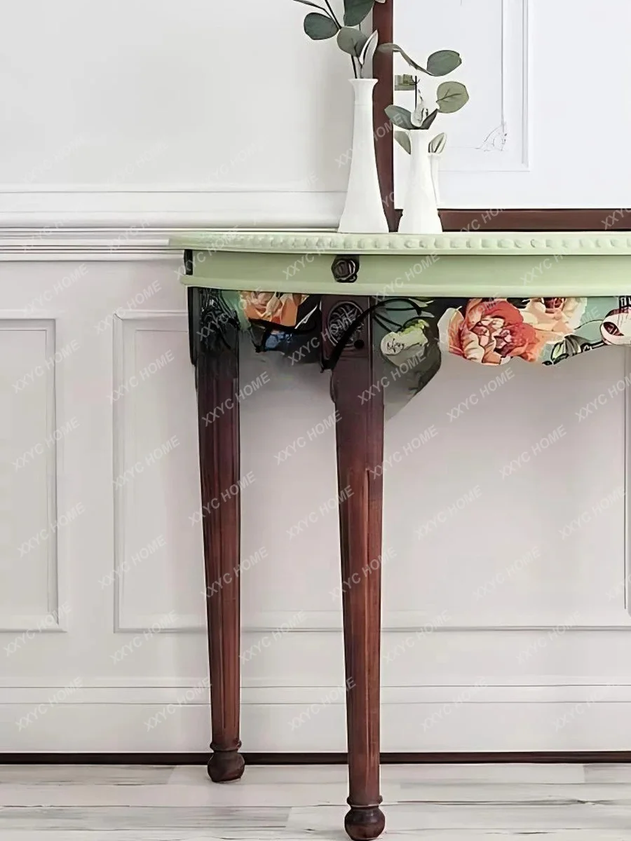 Solid Wood Semicircular Entrance Table Against The Wall, Retro Aisle, Opposite The Door, Very Narrow Hand-painted Count