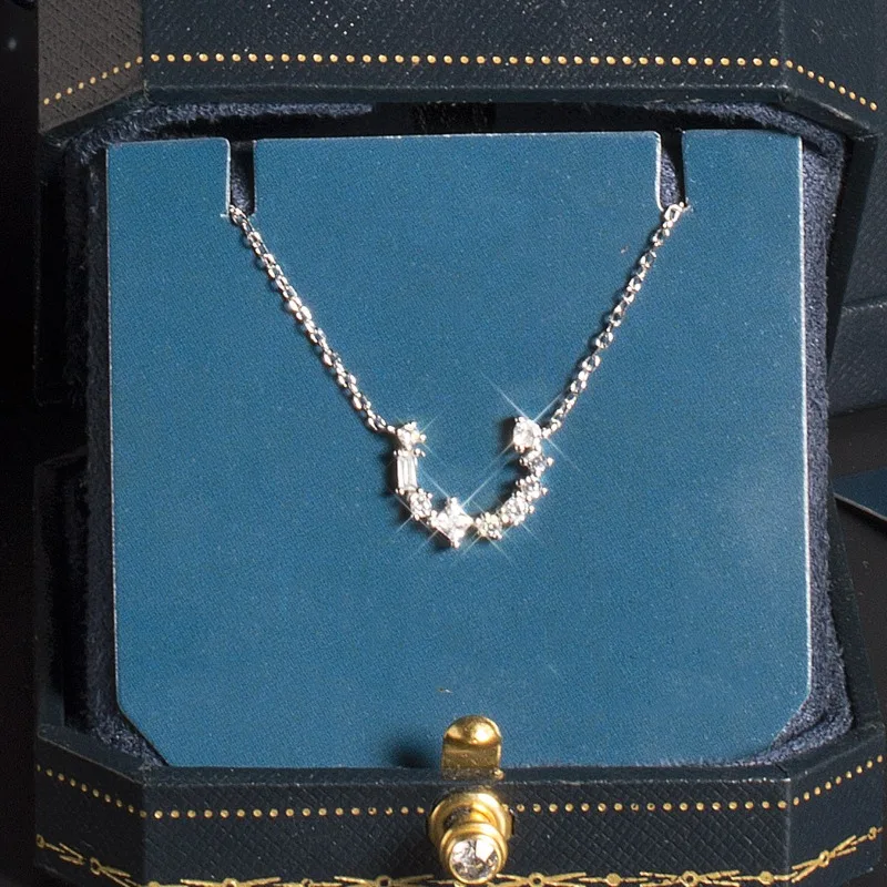 Collar con colgante de circón pequeño Irregular en forma de U de Plata de Ley 925 brillante para mujer, Gargantilla coreana de verano, regalos de joyería