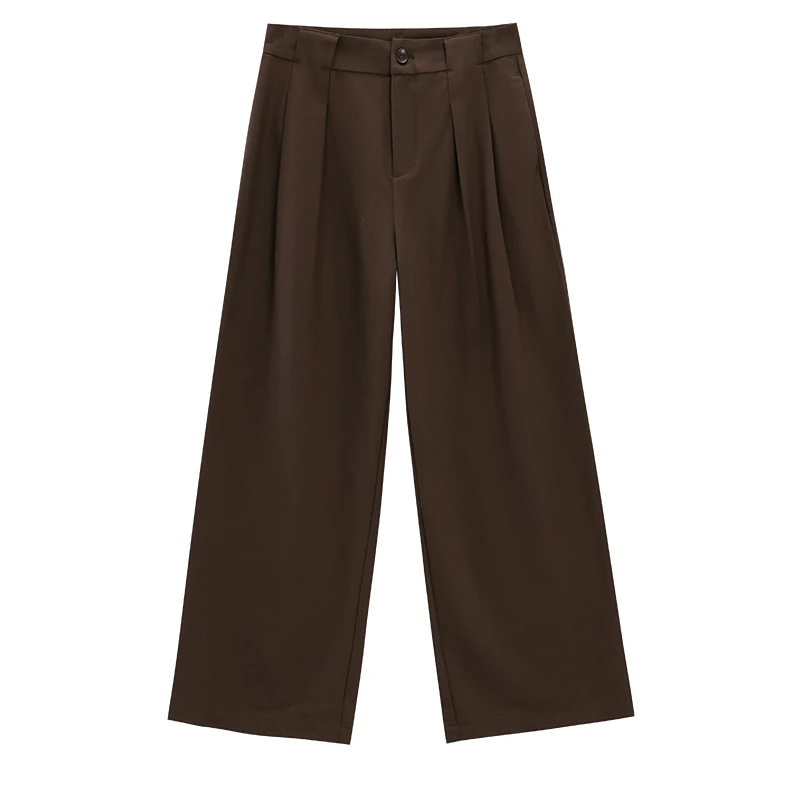 ALXNAN pantalons décontractés pour femmes marron taille haute pantalon coupe ample tombant Anti-rides trajet polyvalent femme pantalon L57052