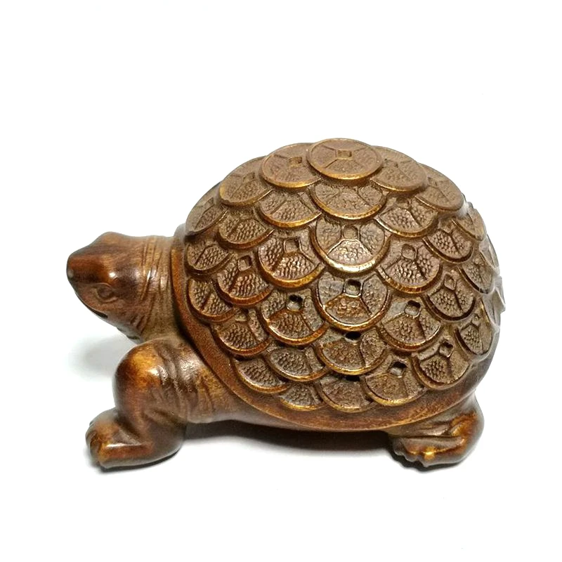 

1919 Antique art Size 3 Inch Chinese Hand Carved Boxwood Wood Coin Turtle Figure Statue Decoration Netsuke old collectable