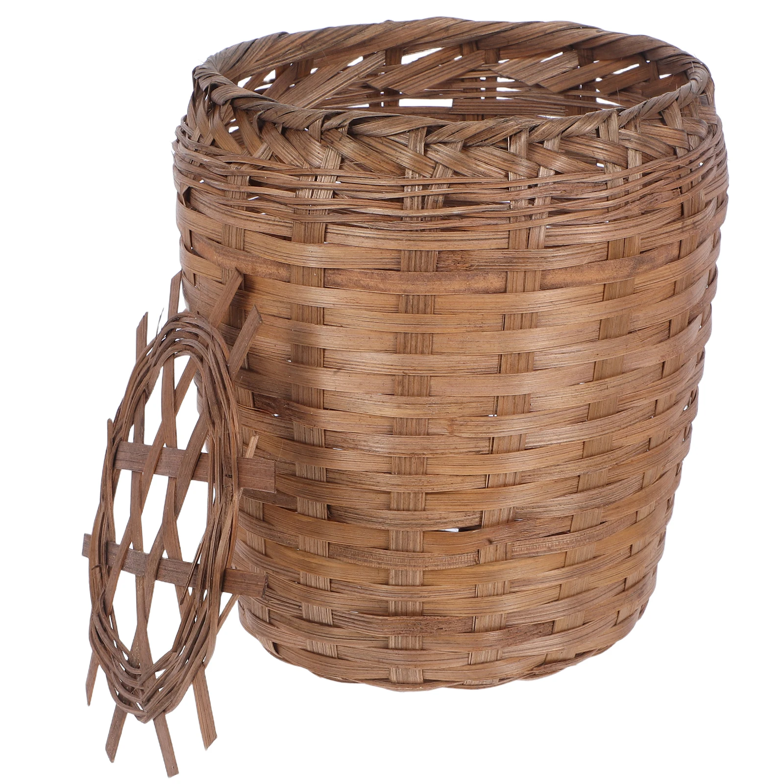

Wooden Woven Trash Basket Decorative Can Garbage Container Bin Rattan Bedroom Trashcan Litter