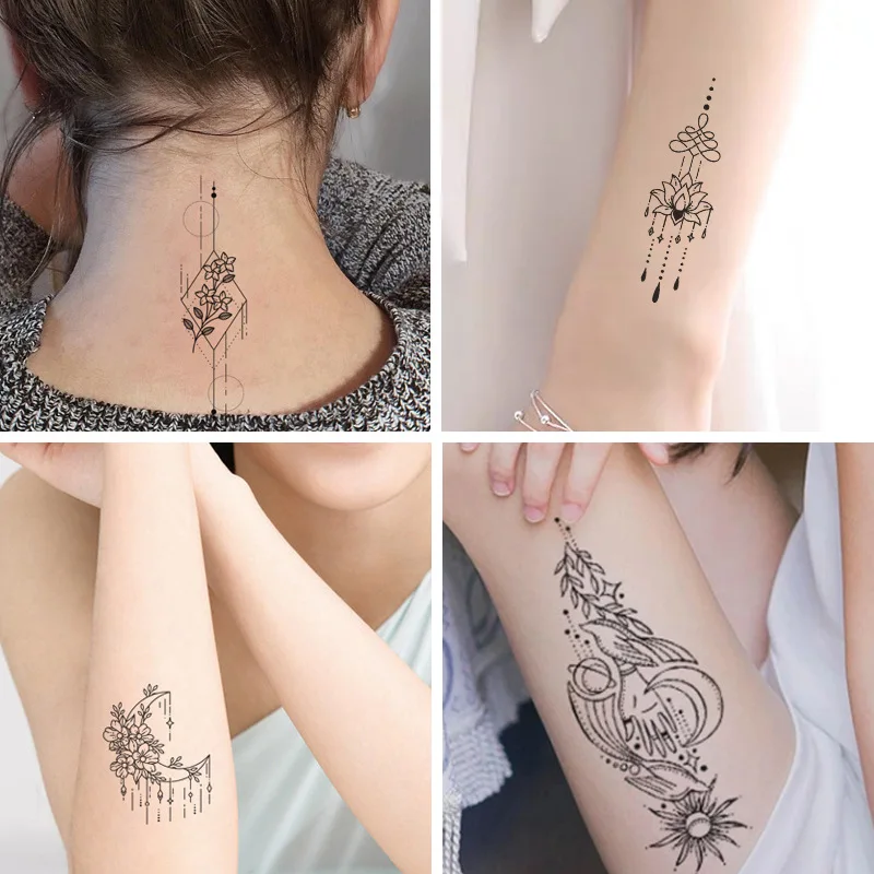 Tatouages Autocollants Noirs Temporaires en Dentelle pour Femme, Faux hypothécaire oo Imperméable, Décoration de ixpour Bol et Dames, 30 Pièces/Lot