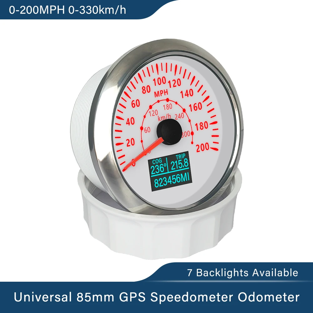 

Universal Waterproof 85mm GPS Speedometer 0-60 km/h 0-120 km/h 0-200 km/h With 7 Colors Backlight For Car Boat Yacht