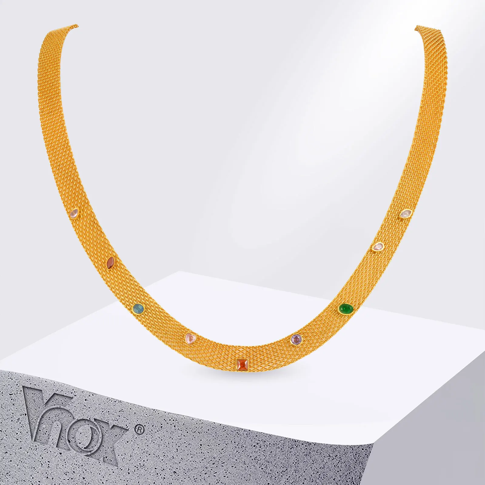

Vnox Shiny Cubic Zirconia Wide Strap Chain Collar Collar For Men Women Waterproof Stainless Steel Pretty Necklace Jewelry Gift