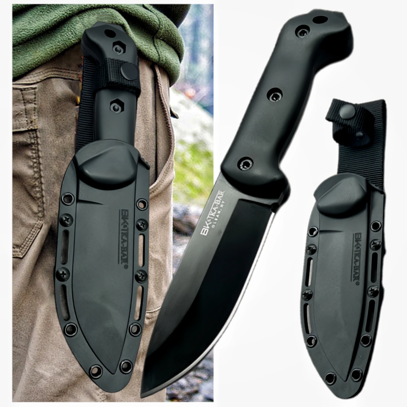 Us (BK-2) 1095 High carbon steel Tactical Knife +Kydex sheath, High hardness jungle hunting knife, North American survival knife