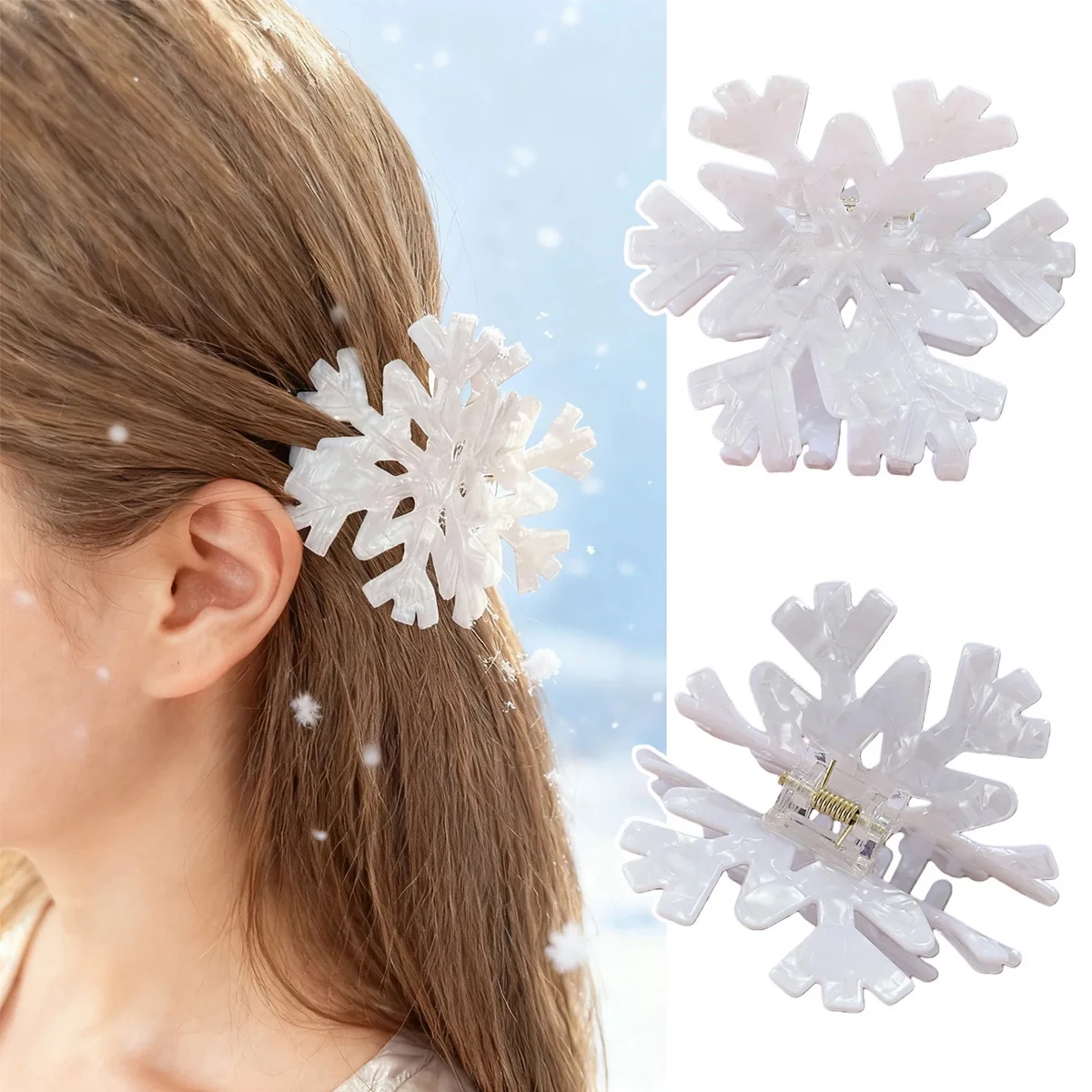 1pc Sweet Snowflake Hair Clip, Simple and Versatile, Elegant Hair Clamp for Women, High-End Hollow Hairpin, Shark Clip, Christma