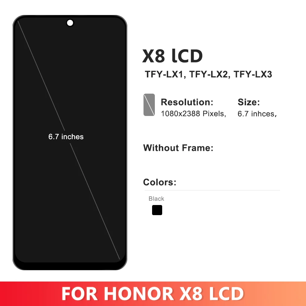 6.7\'\' For Honor X8 4G LCD Display Touch Screen Digitizer Assembly For Honor X8 2022 TFY LX1 LX2 LX3 Display With Frame