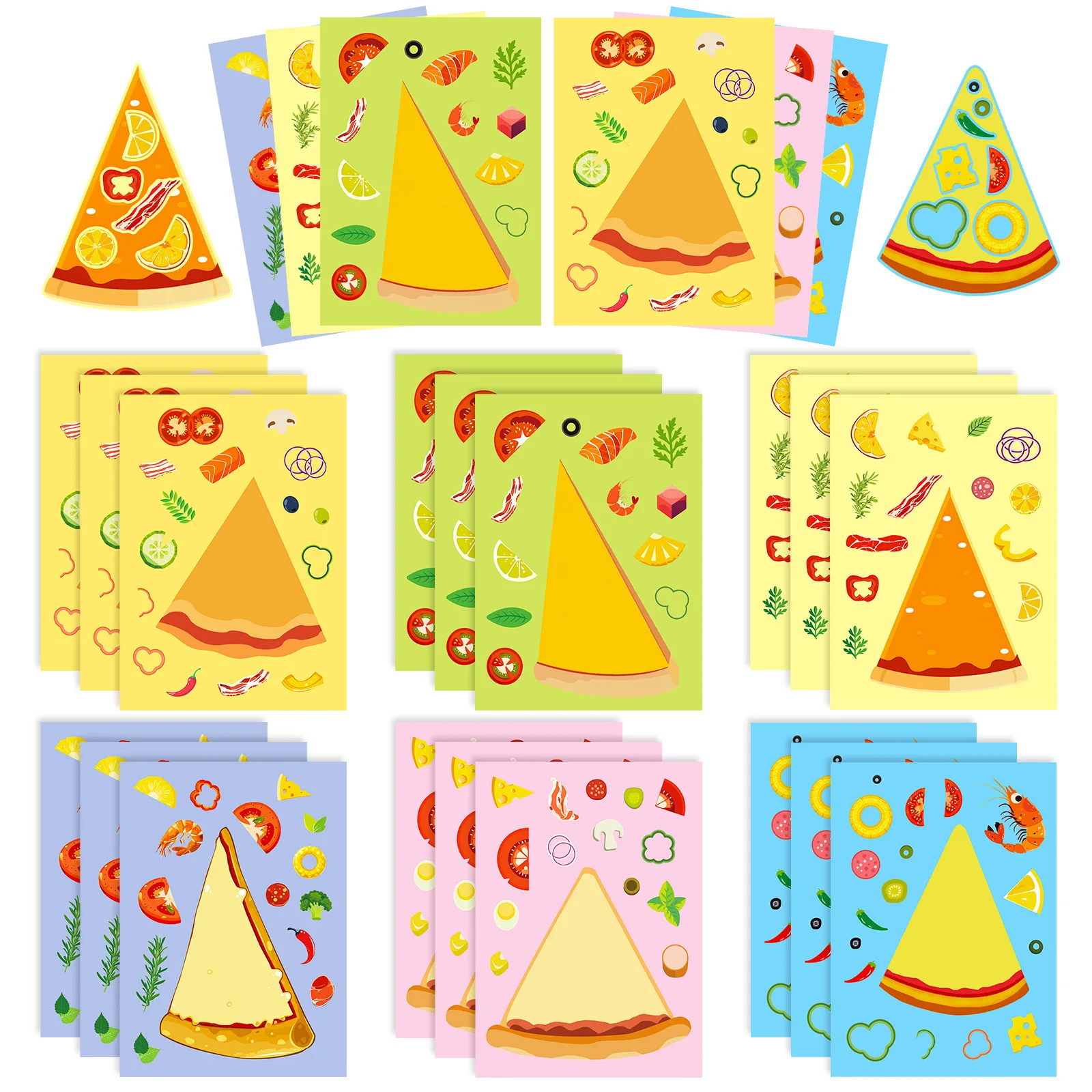 6 arkuszy DIY Puzzle naklejki gry 6 pizzy na wszystkie smakołyki zrób twarz śmieszne montuj naklejki na układanki zabawki edukacyjne dla dzieci