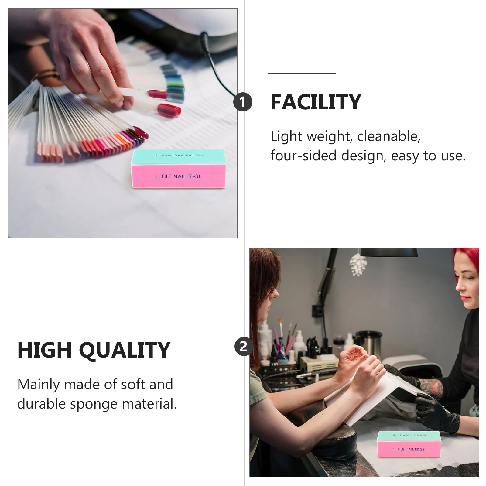 Blocos de buffer de lixa de unha, 6 peças, material de esponja, 4 lados, polidor de unhas, ferramentas de manicure, adequado para uso profissional doméstico