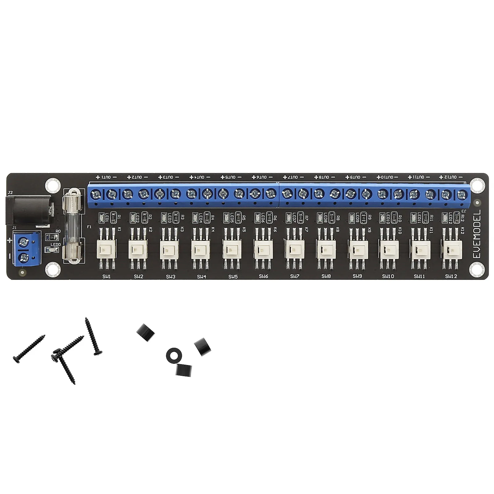 موصل وحدة توزيع الطاقة Evemodel-DC ، 12 قناة مع مفاتيح فردية ، 3V-24V ، PCB017